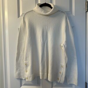 NWT J. Crew White Turtleneck Sweater with Button Details